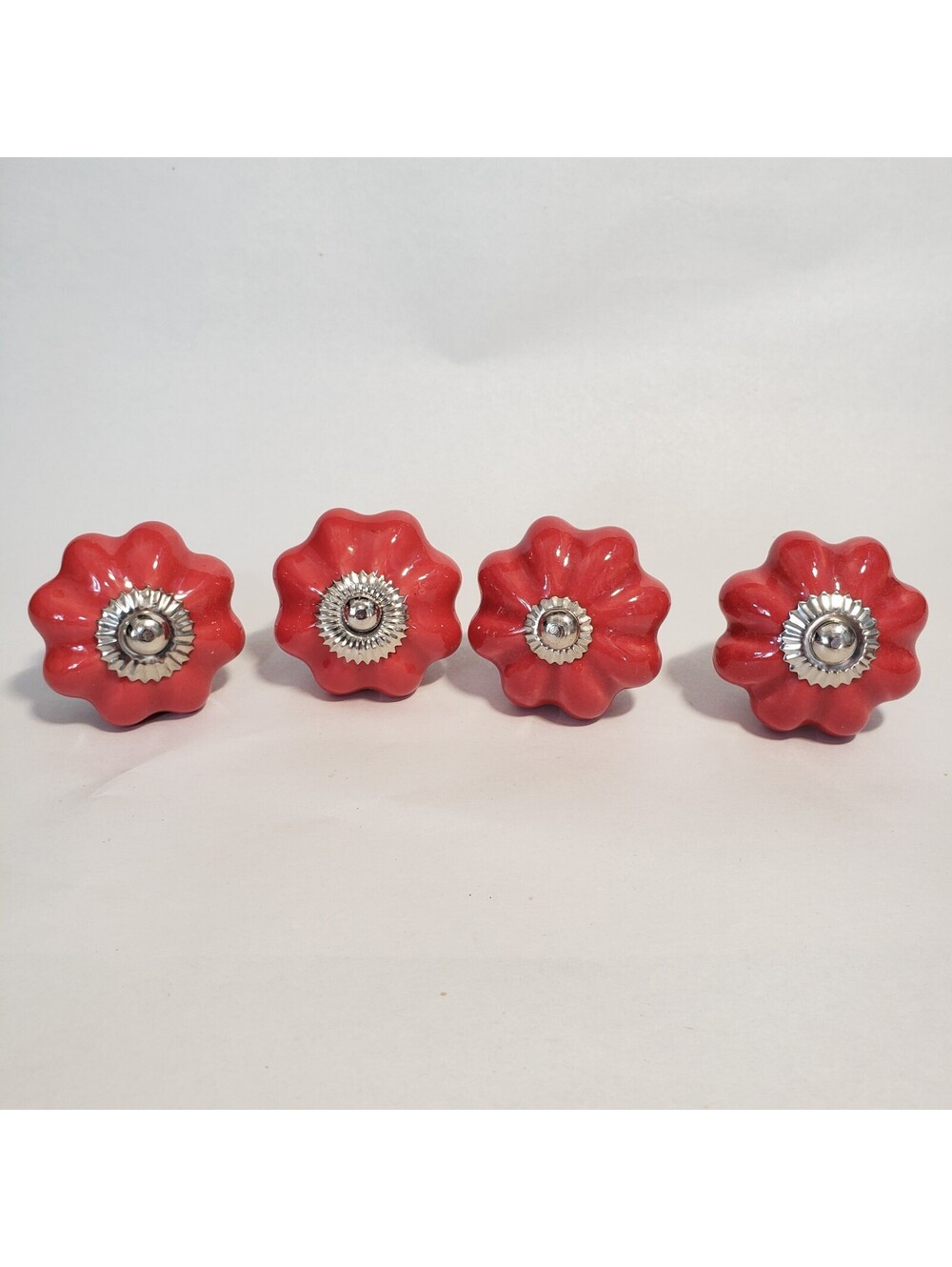 Set of 4 Dusty Rose Red Ceramic Drawer Knobs Pumpkin Screws Cabinet Pulls